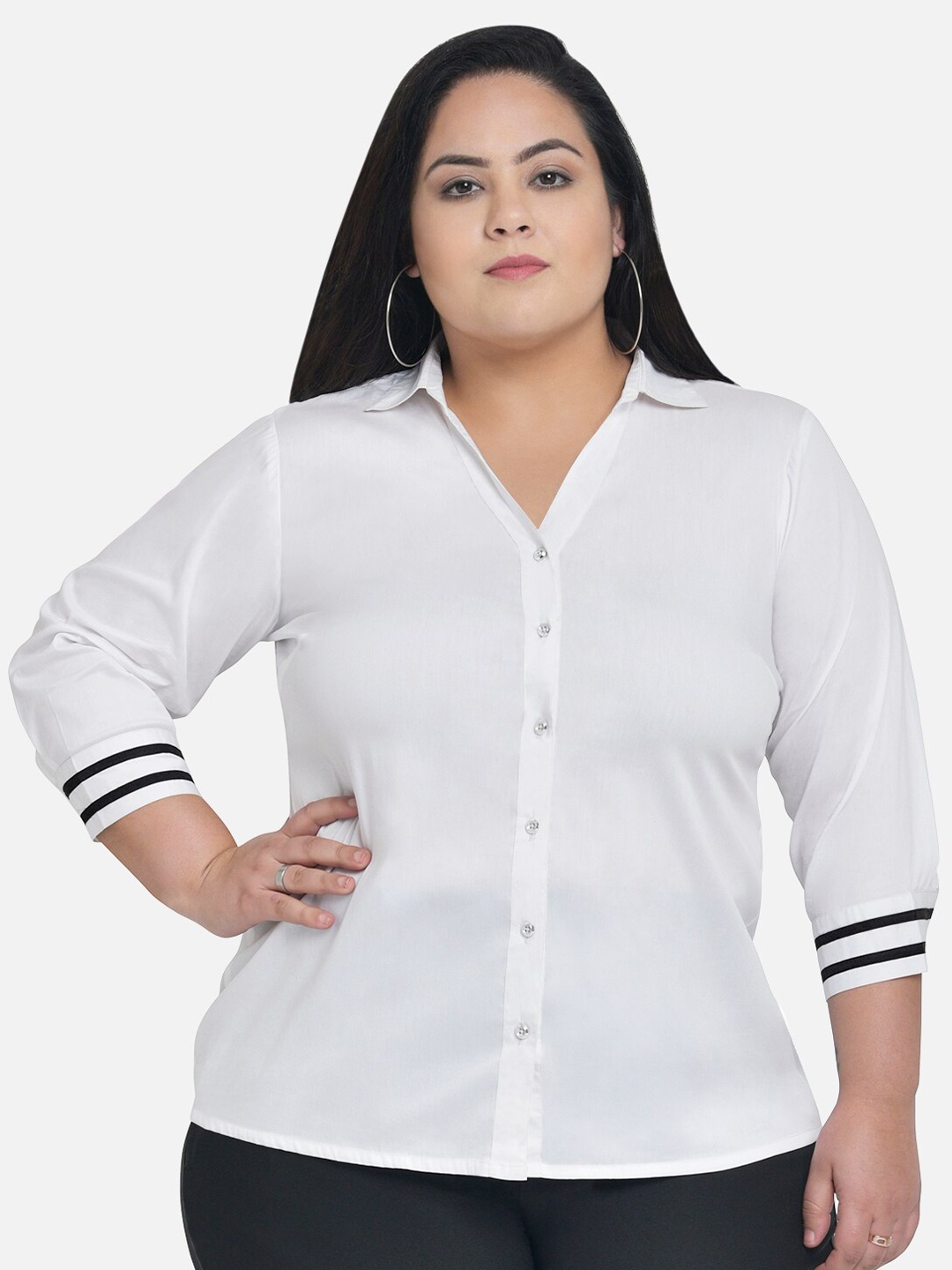 

wild U Plus Size Women White Standard Formal Shirt