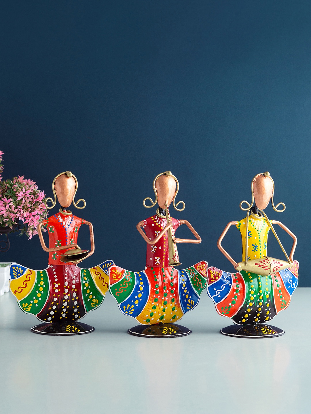 

Golden Peacock Set Of 3 Multi-Coloured Handpainted Musicians Decorative Showpieces, Red