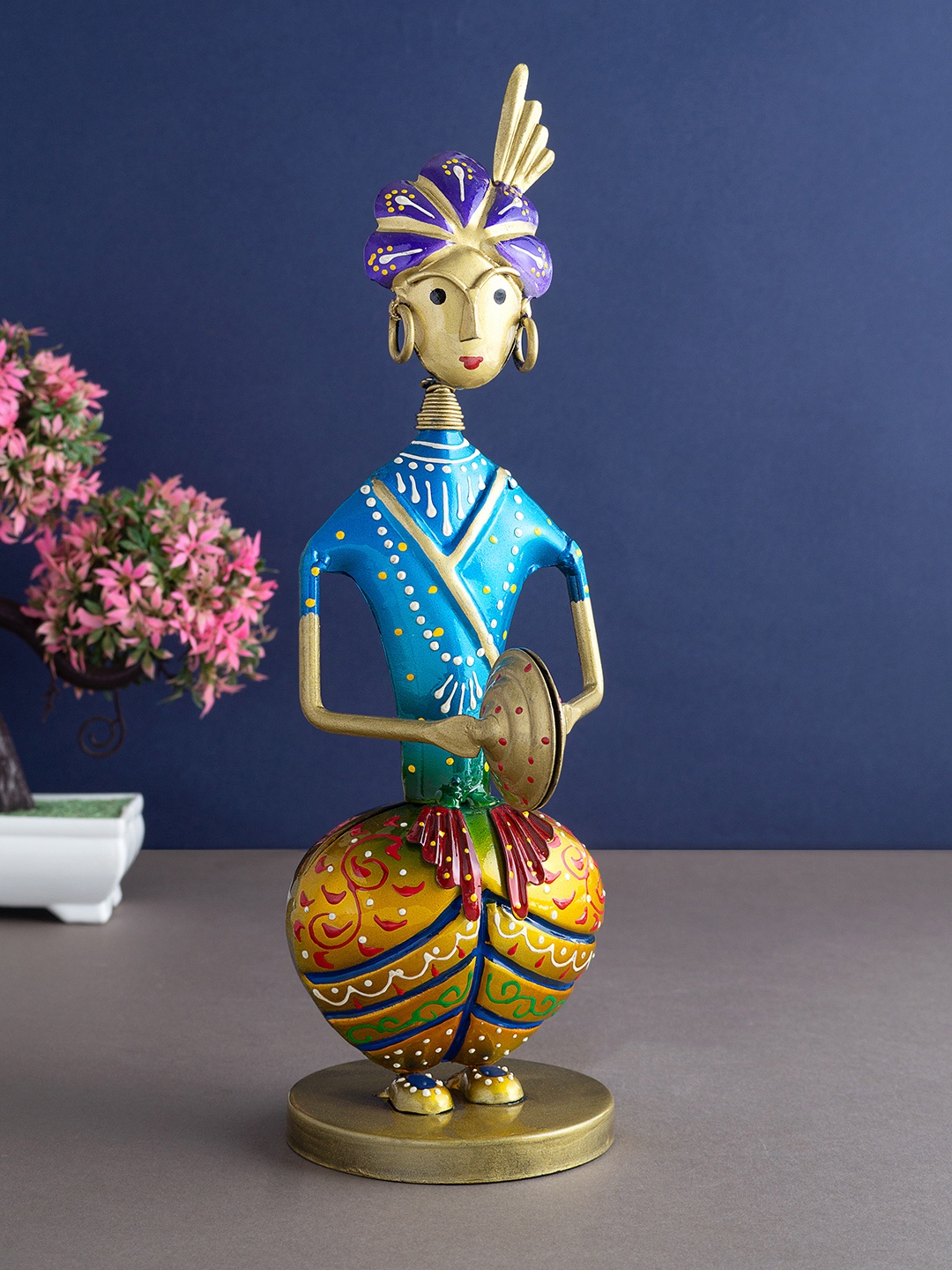 

Golden Peacock Gold-toned & Blue Cymbals Playing Showpieces