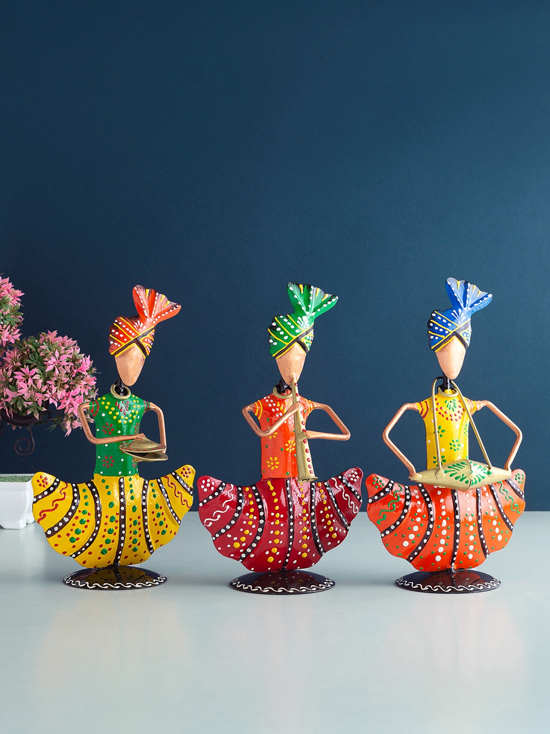 

Golden Peacock Set Of 3 Handcrafted Musicians Decorative Showpieces, Orange