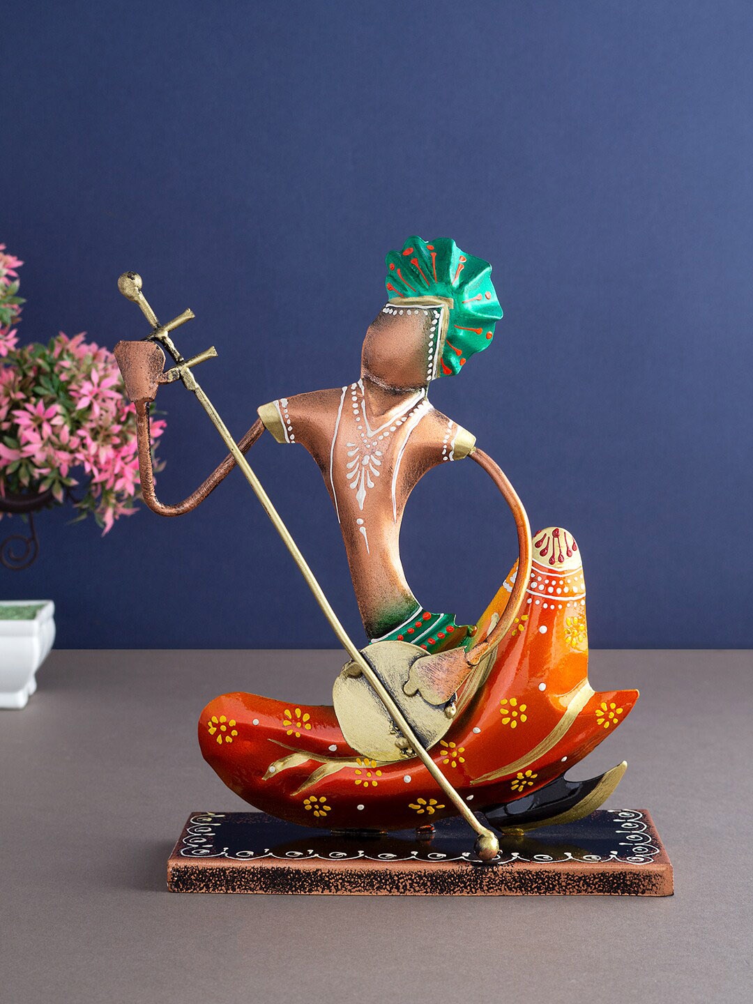 

Golden Peacock Gold & Orange Musician Figurine Showpiece, Green