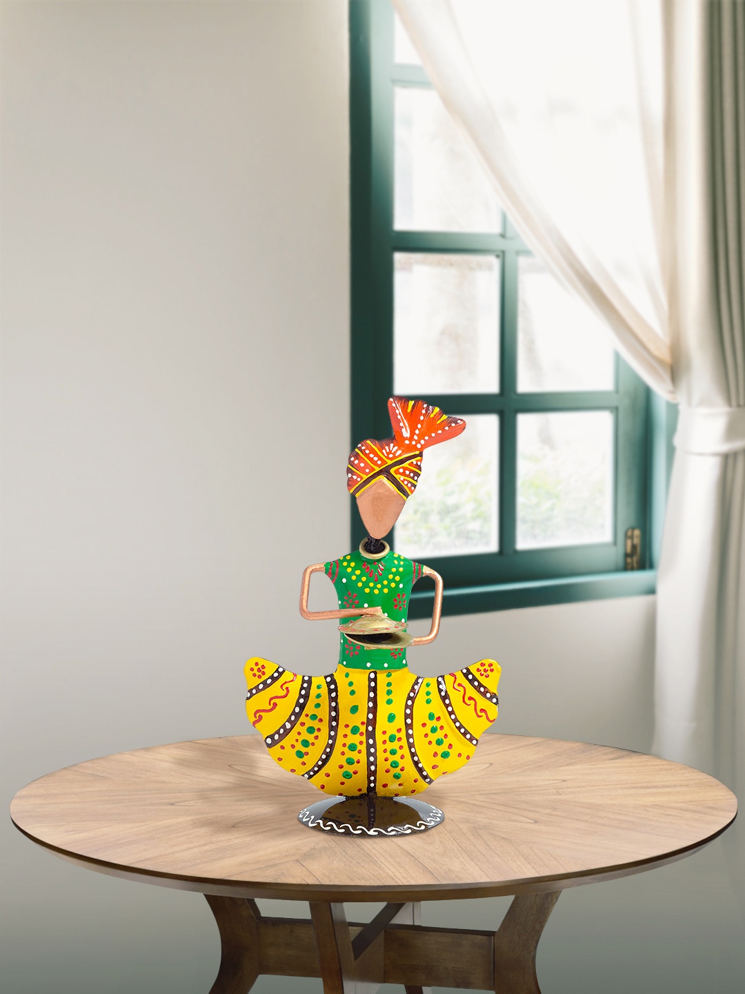 

Golden Peacock Green & Orange Handcrafted Turban Musicians Showpiece