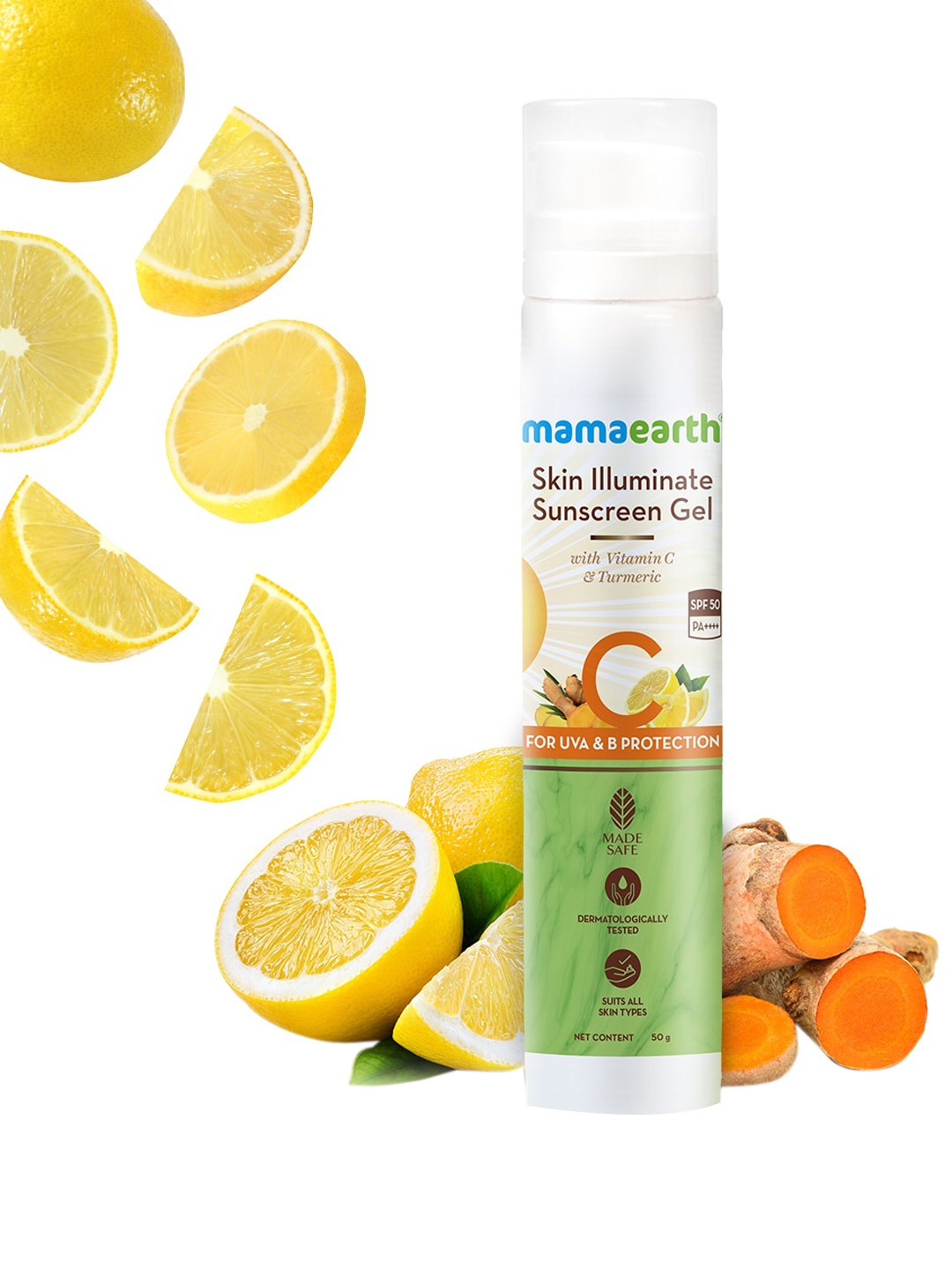 

Mamaearth Skin Illuminate Sunscreen Gel SPF50 PA+++ with Vitamin C & Turmeric - 50g, White