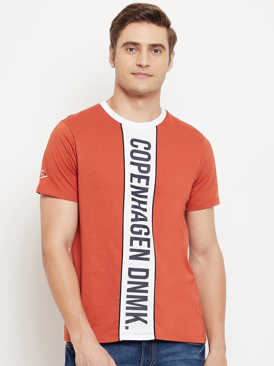 

Octave Men Orange & White Typography Printed T-shirt