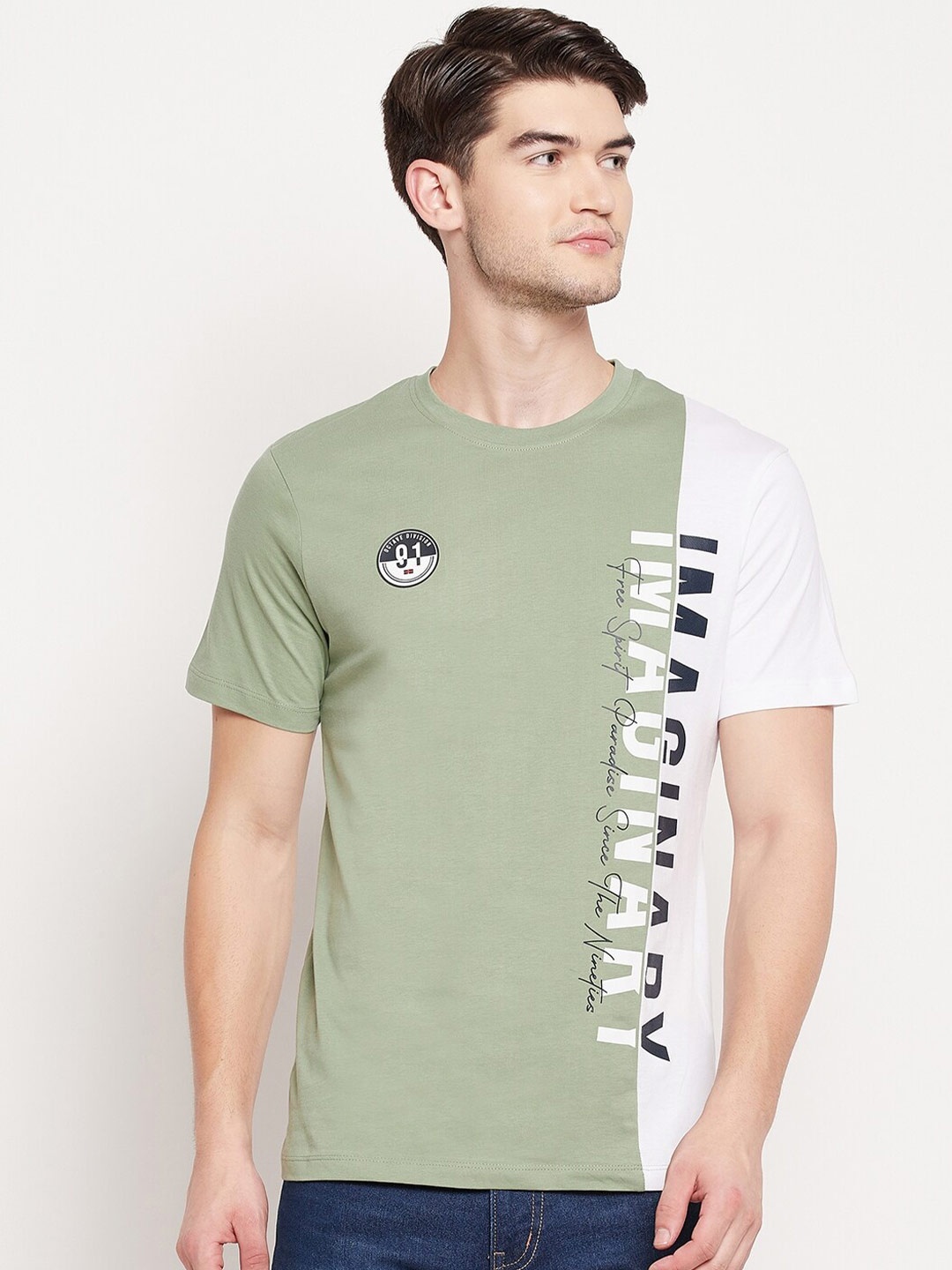

Octave Men Green & White Typography Printed 100% Cotton T-shirt