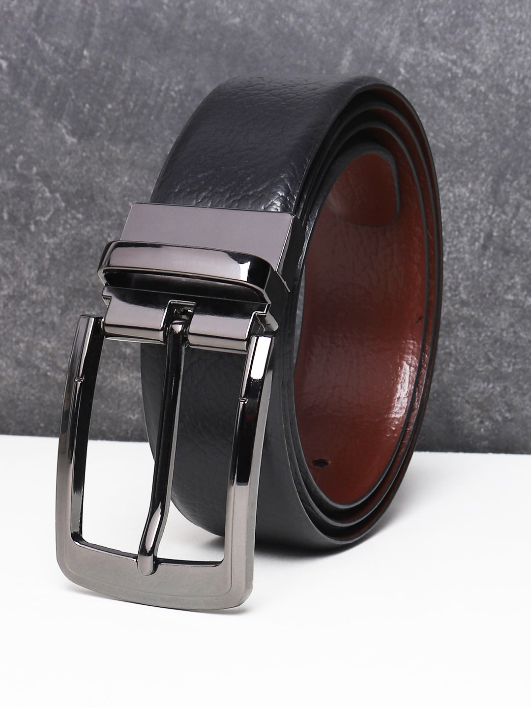 

Teakwood Leathers Men Black Textured Reversible Leather Formal Belt