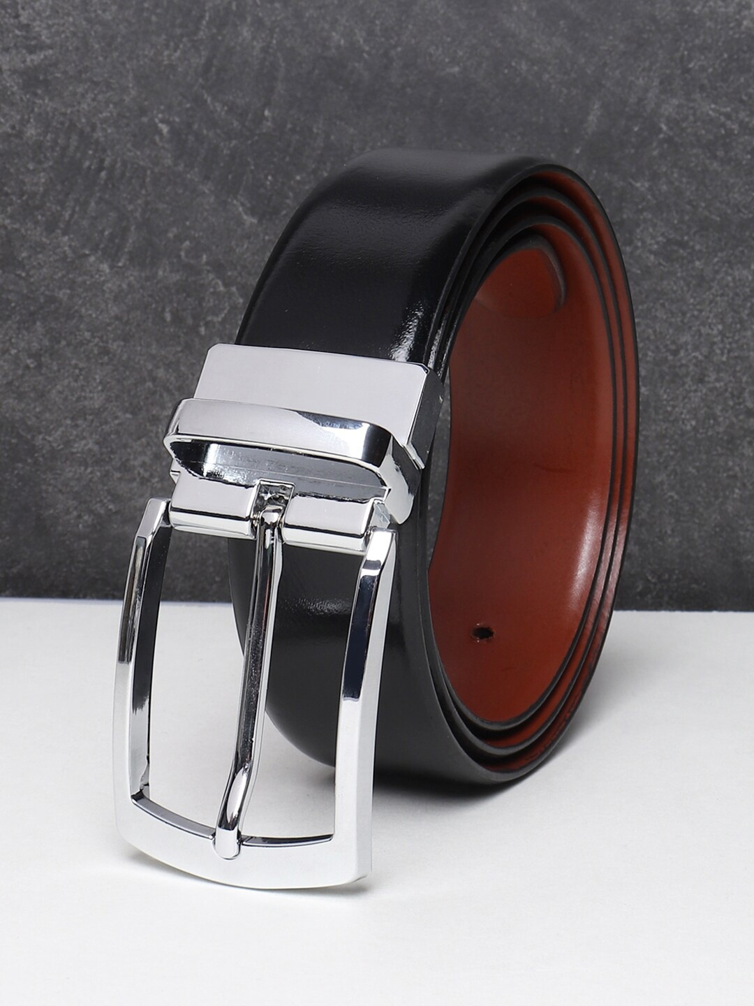 

Teakwood Leathers Men Black Leather Reversible Formal Belt