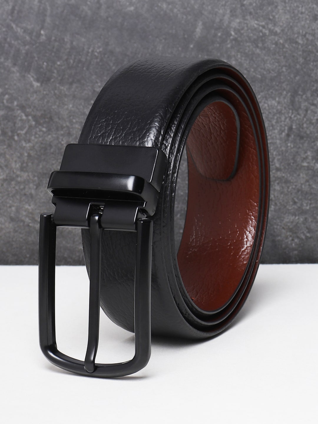 

Teakwood Leathers Men Black Leather Reversible Formal Belt