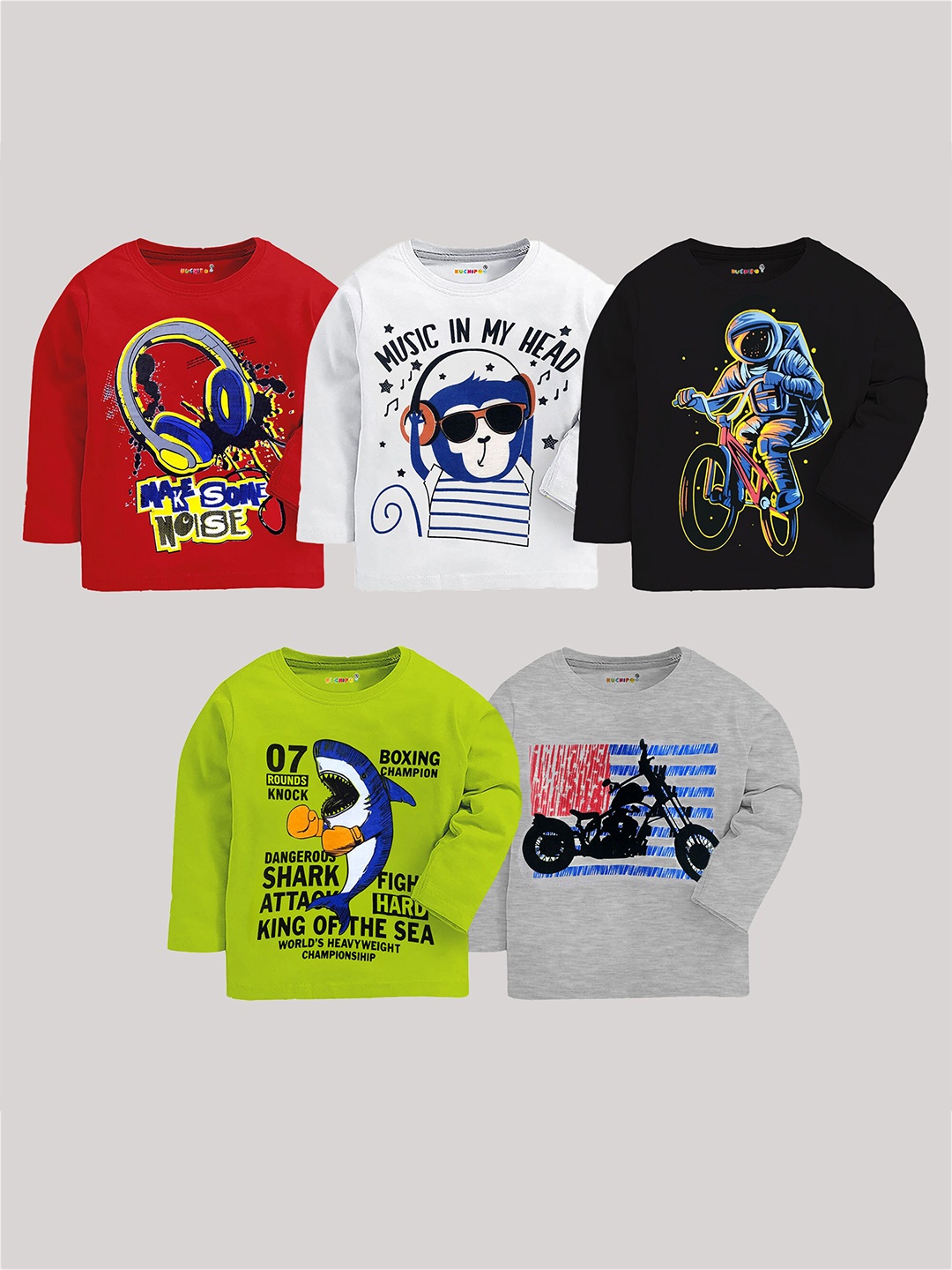 

KUCHIPOO Boys Multicoloured 5 Printed Applique T-shirt, Multi