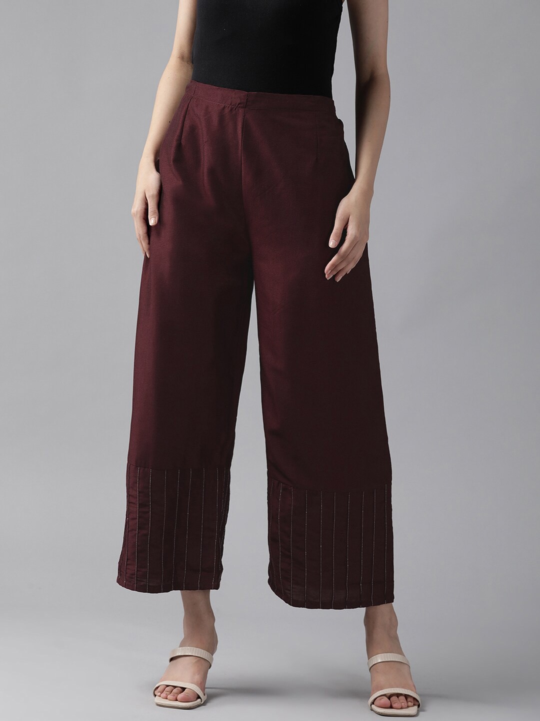 

Libas Women Maroon Solid Knitted Palazzos