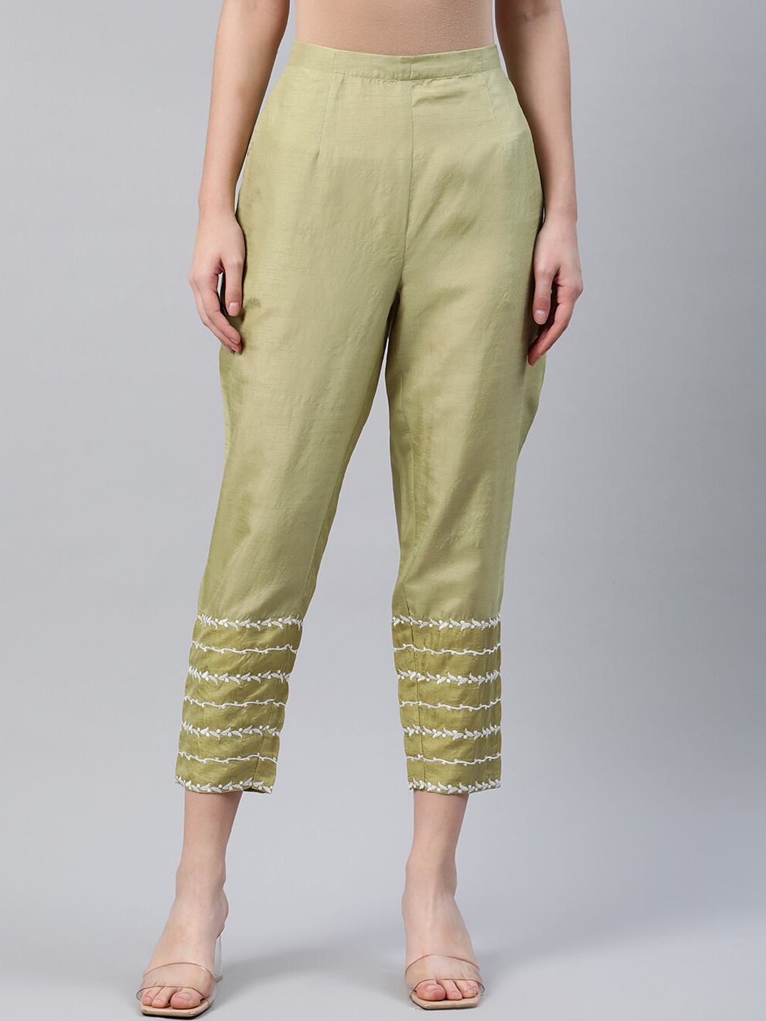 

Libas Women Green Embroidered Regular Trousers