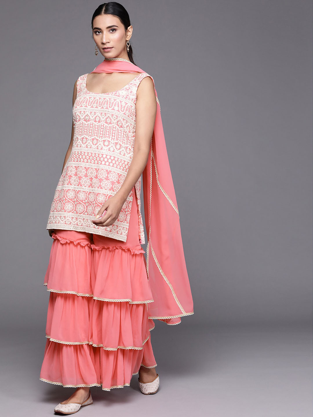 

Libas Women Pink Floral Embroidered Kurta Set