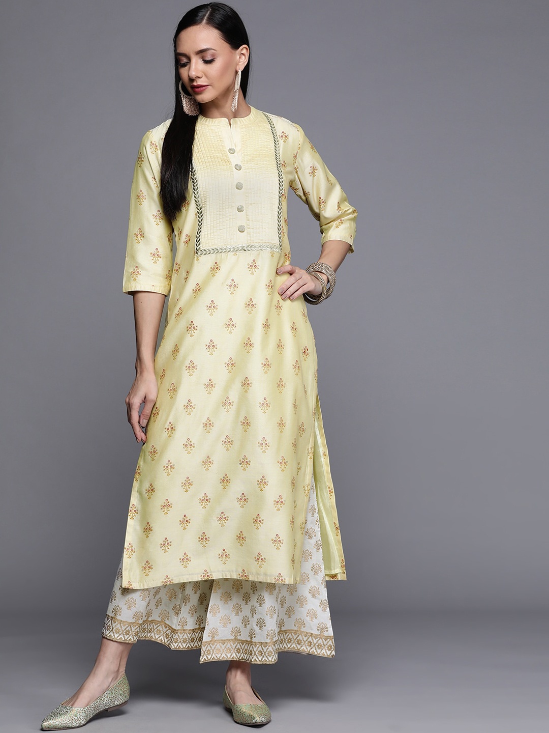 

Libas Women Yellow Ethnic Motifs Chanderi Silk Kurta