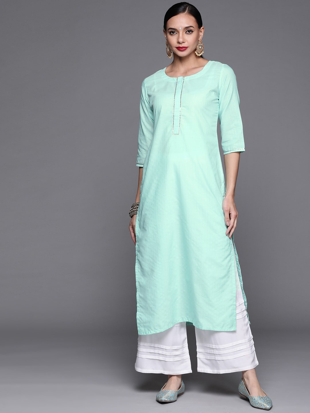

Libas Women Blue Thread Work Straight Kurta
