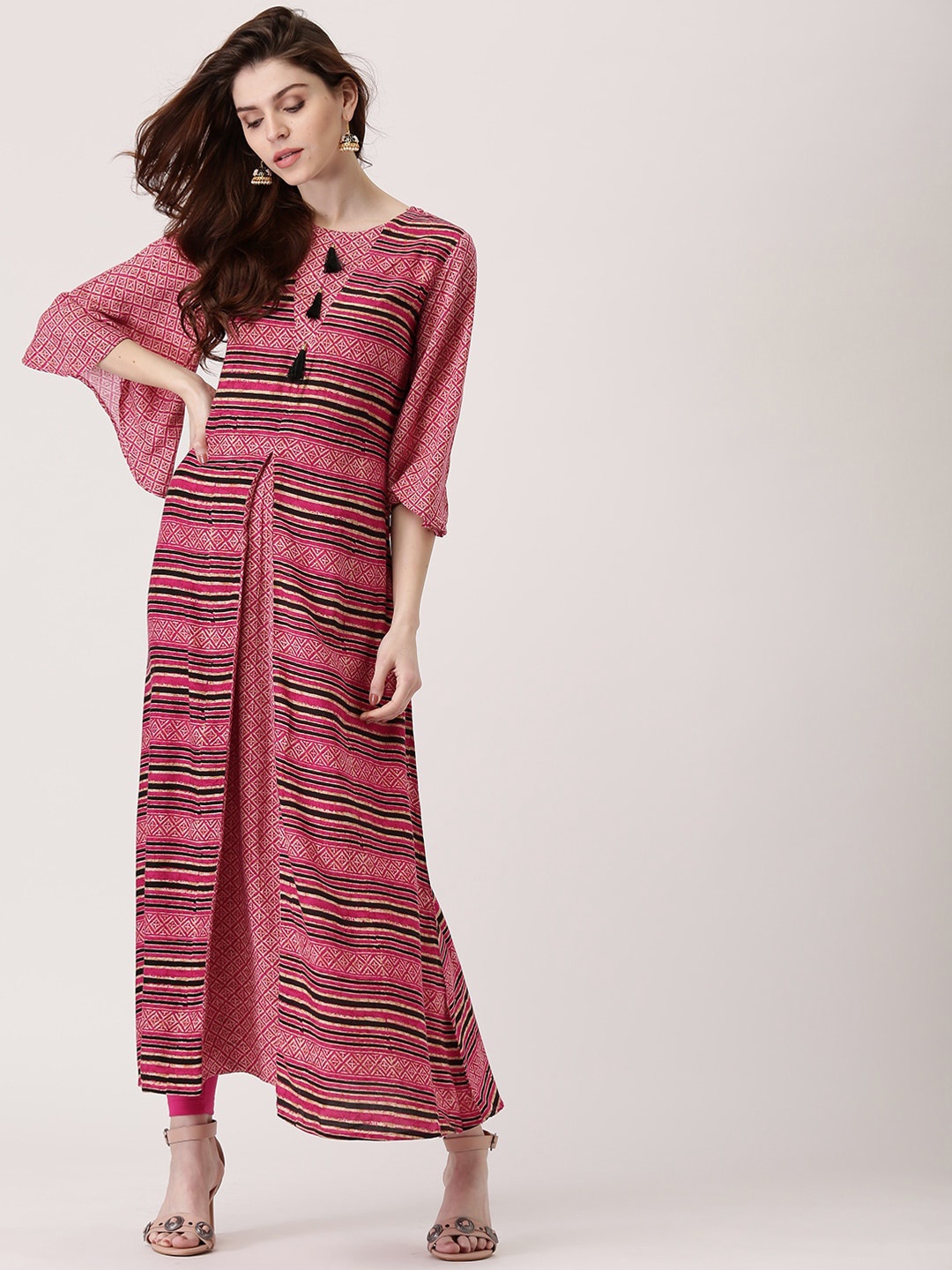 

Libas Women Pink & Black Striped Kurta