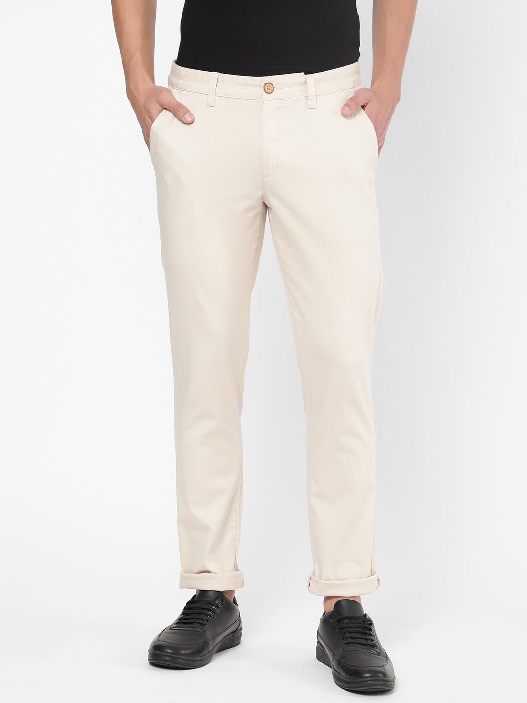 

AD By Arvind Men Off White Modern Slim Fit Mid Rise Chinos, Beige