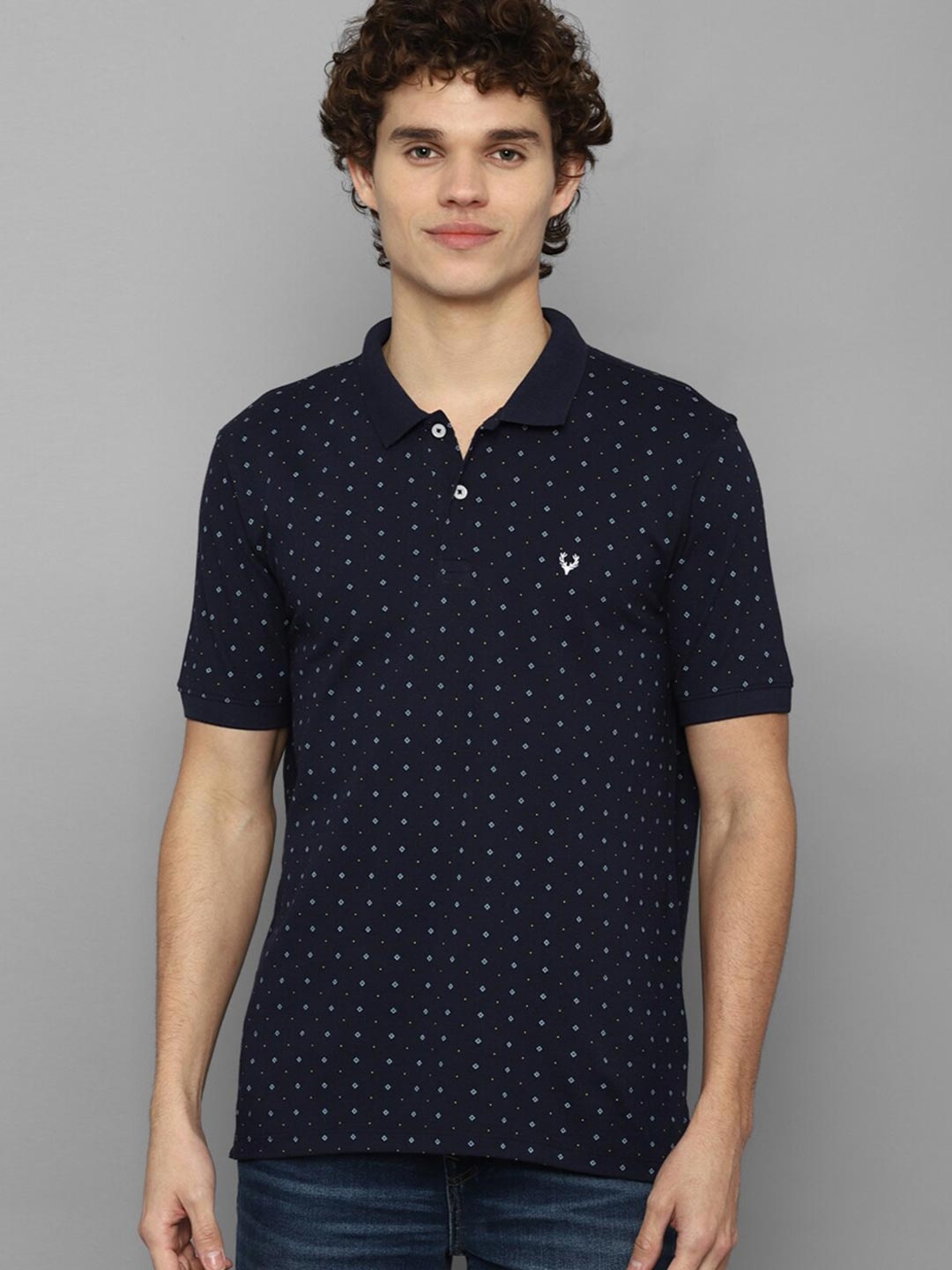 

Allen Solly Sport Men Navy Blue Printed Polo Collar 100% Cotton T-shirt