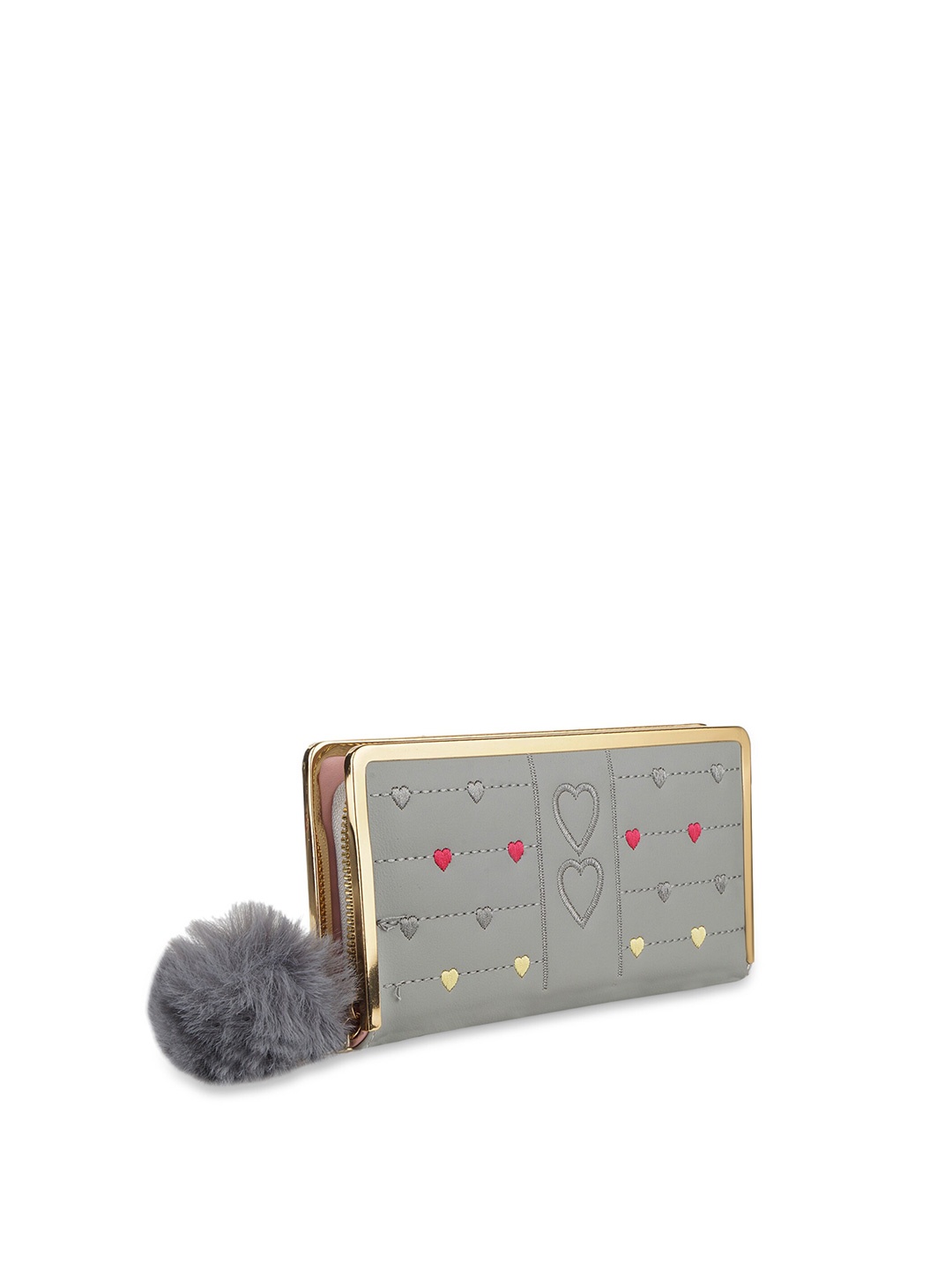 

Kanvas Katha Women Grey & Gold-Toned Abstract Colourblocked Embroidered PU Envelope