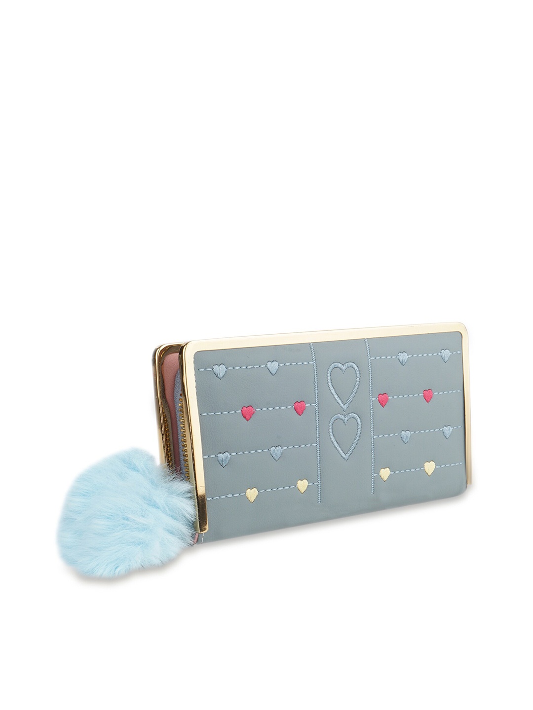 

Kanvas Katha Women Blue Abstract Embroidered PU Zip Around Wallet