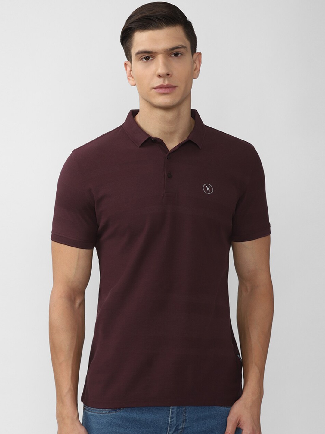 

V Dot Men Maroon Polo Collar Slim Fit 100% Cotton T-shirt