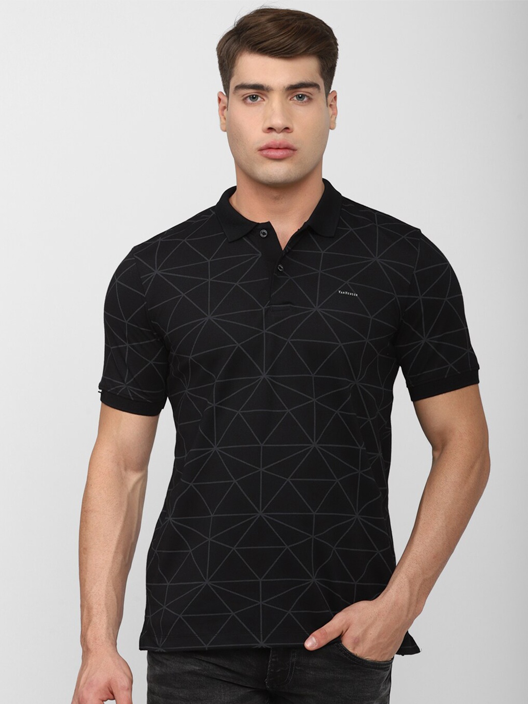

Van Heusen Men Navy Blue Printed Polo Collar T-shirt