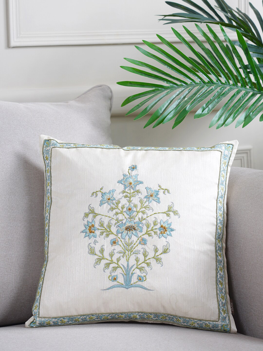 

Pure Home and Living Blue & White Floral Square Cushion Cover