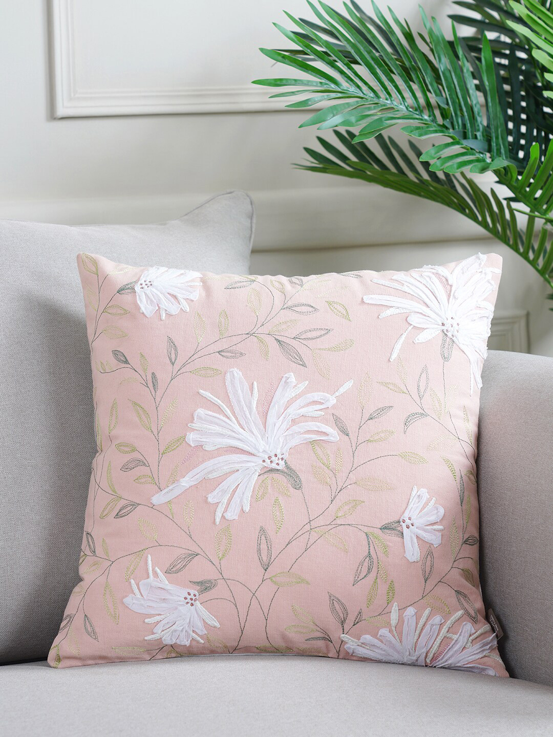 

Pure Home and Living Peach-Coloured & White Floral Square Cushion Covers