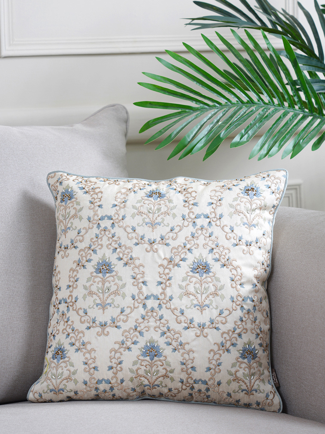 

Pure Home and Living Blue & White Floral Square Singular Cushion Cover