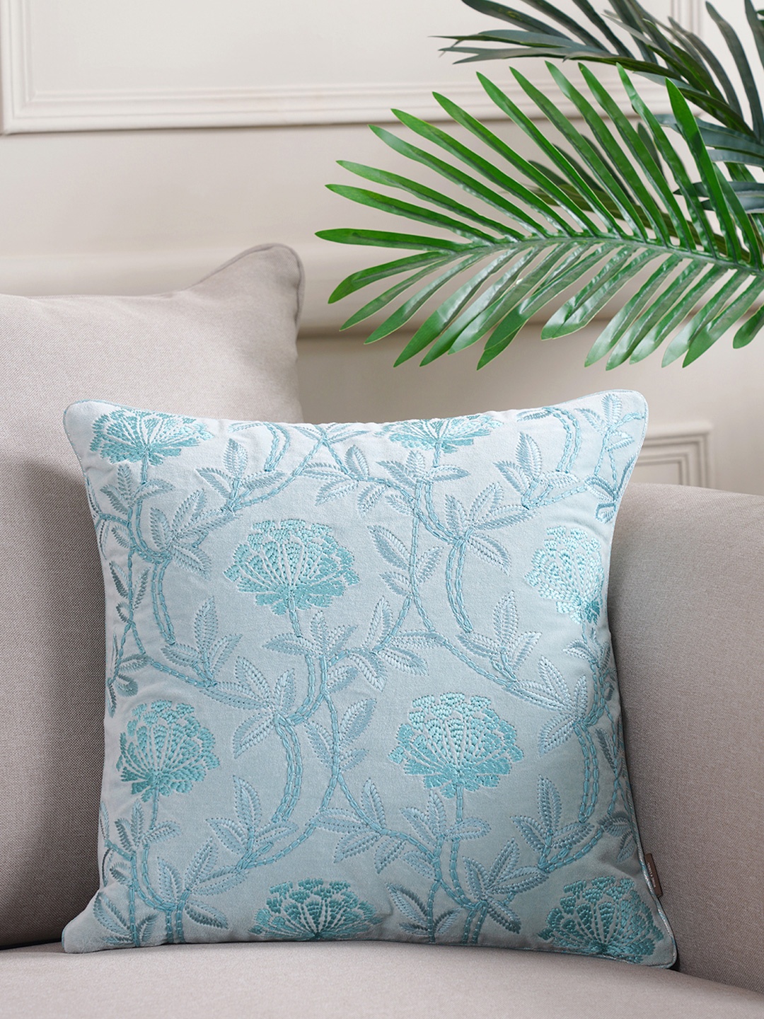 

Pure Home and Living Blue & Grey Floral Square Cushion Covers