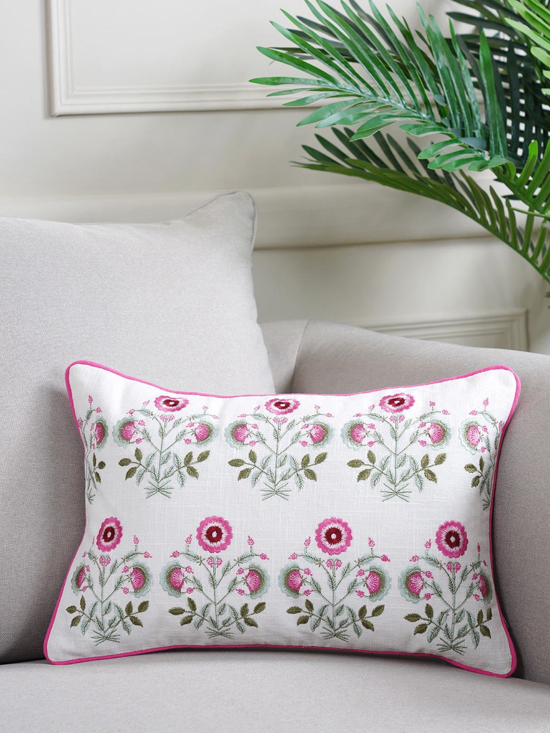 

Pure Home and Living White & Pink Floral Rectangle Cushion Covers