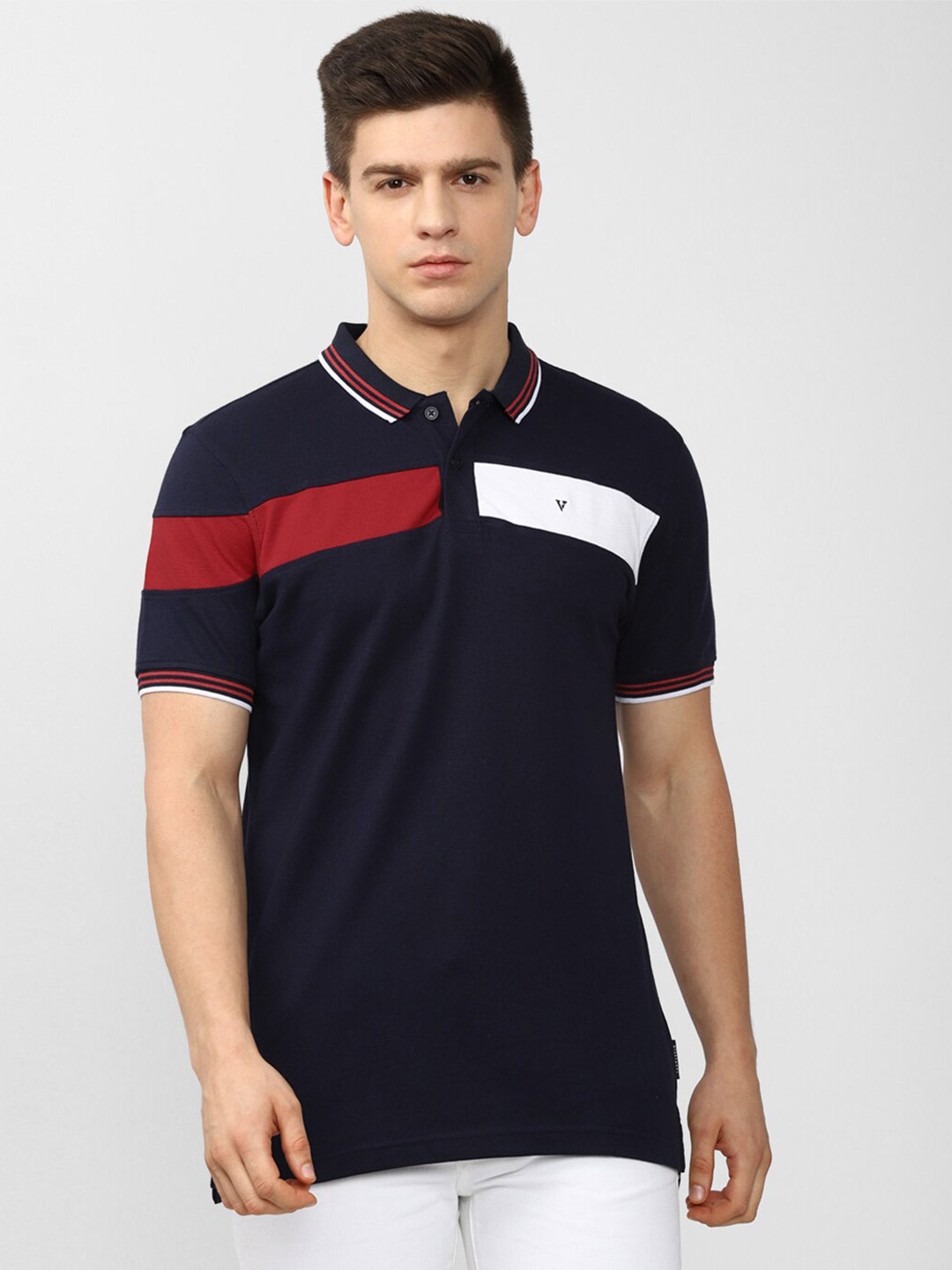 

Van Heusen Sport Men Navy Blue Colourblocked Polo Collar T-shirt