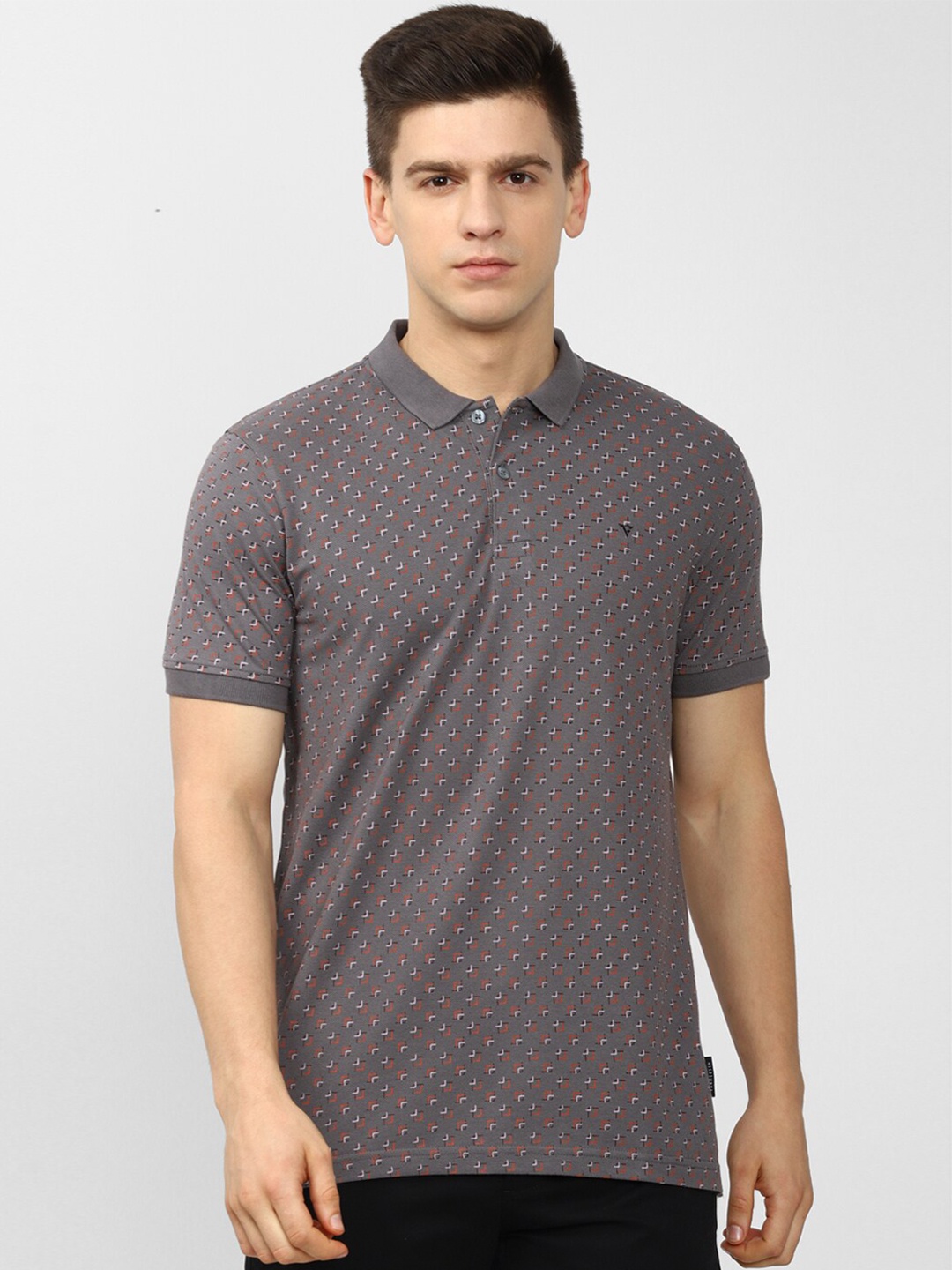 

Van Heusen Sport Men Grey Printed Cotton Polo Collar T-shirt
