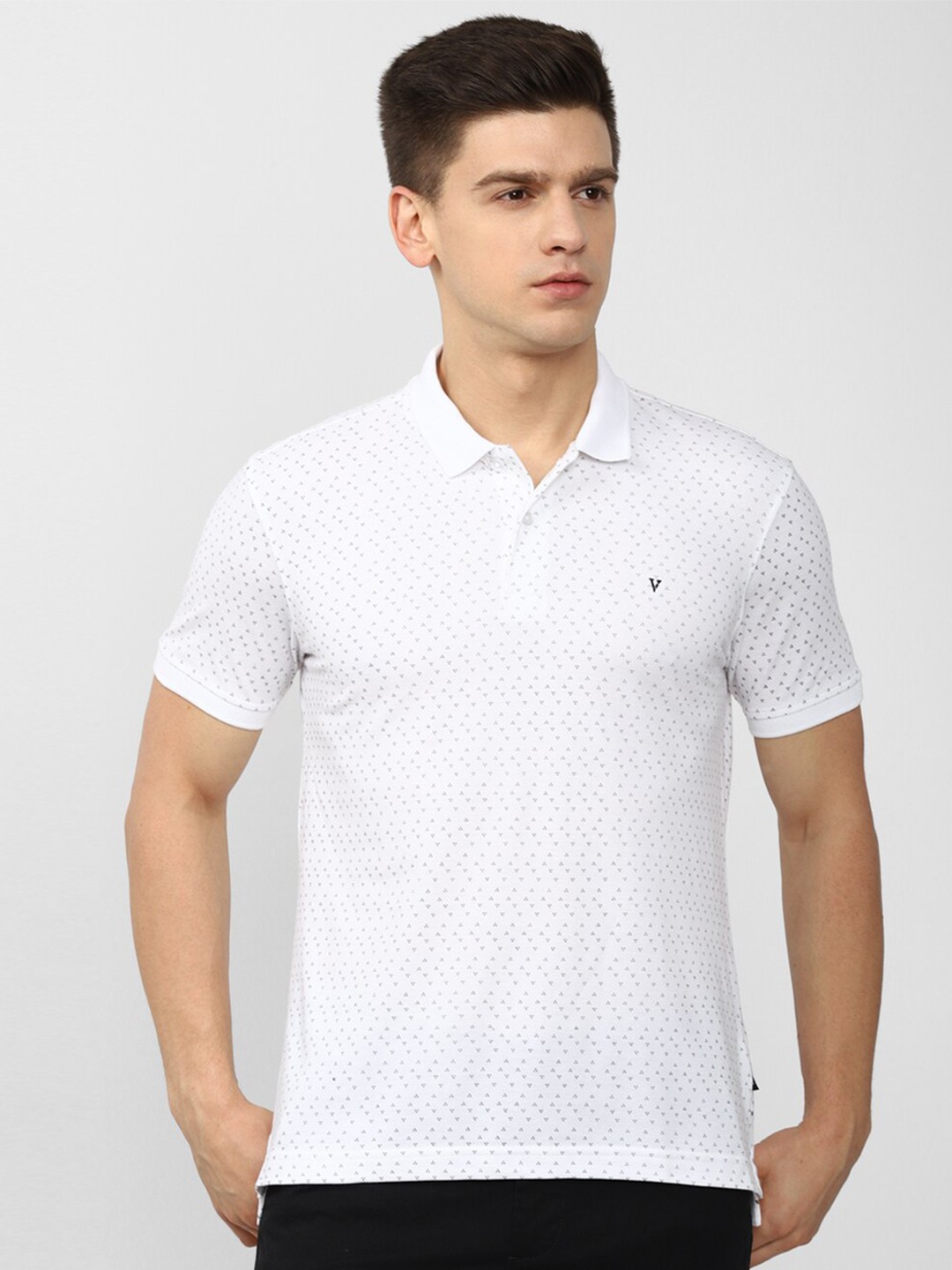 

Van Heusen Sport Men White Printed Cotton Polo Collar T-shirt