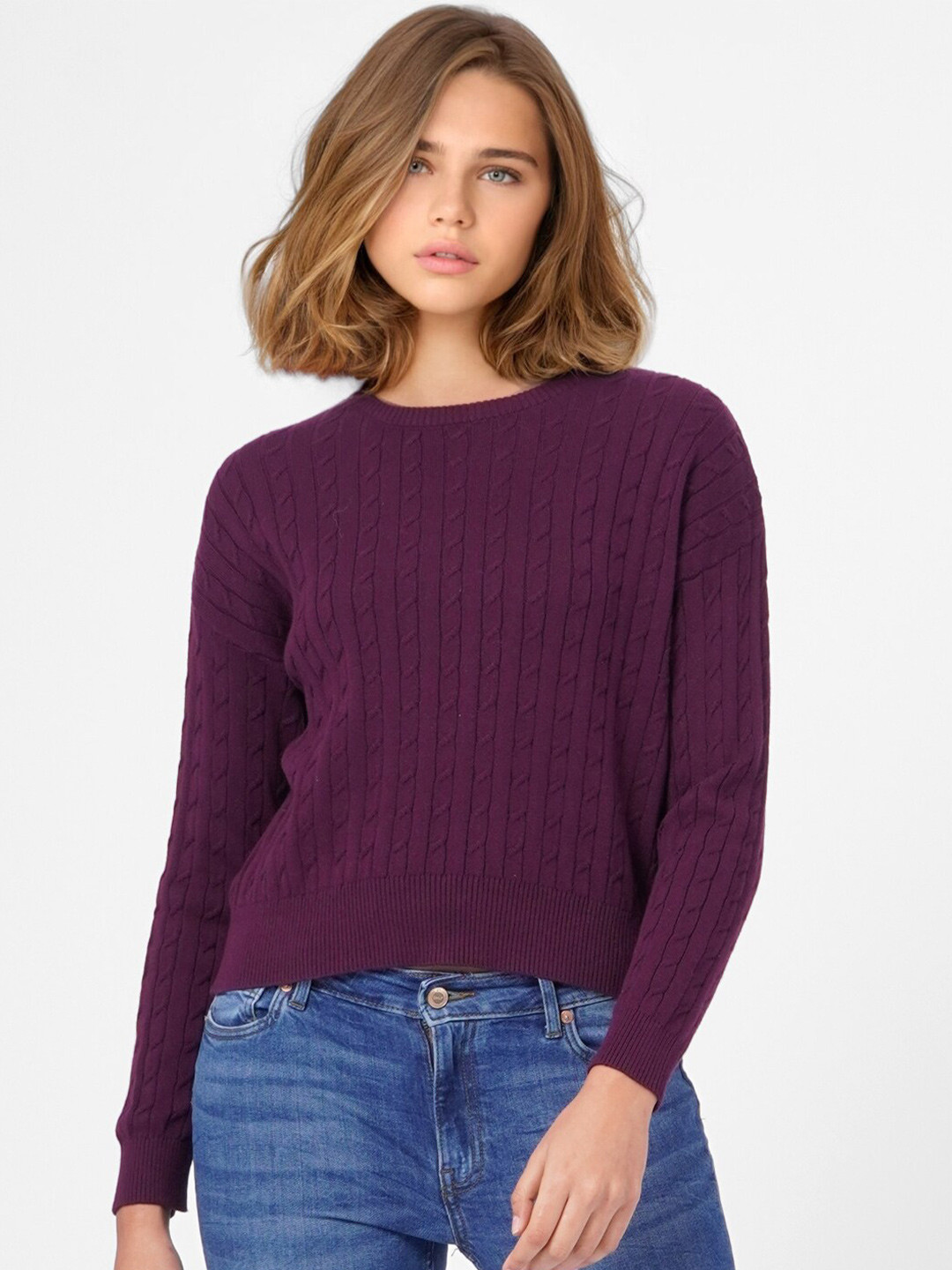 

ONLY Women Purple Cable Knit Sweater Vest