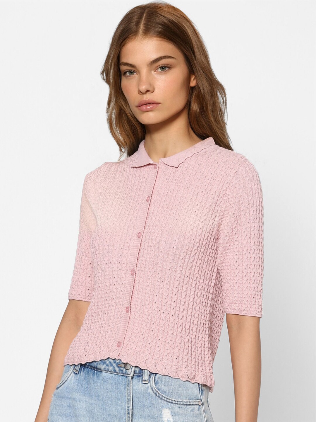 

ONLY Women Pink Cable Knit Cardigan