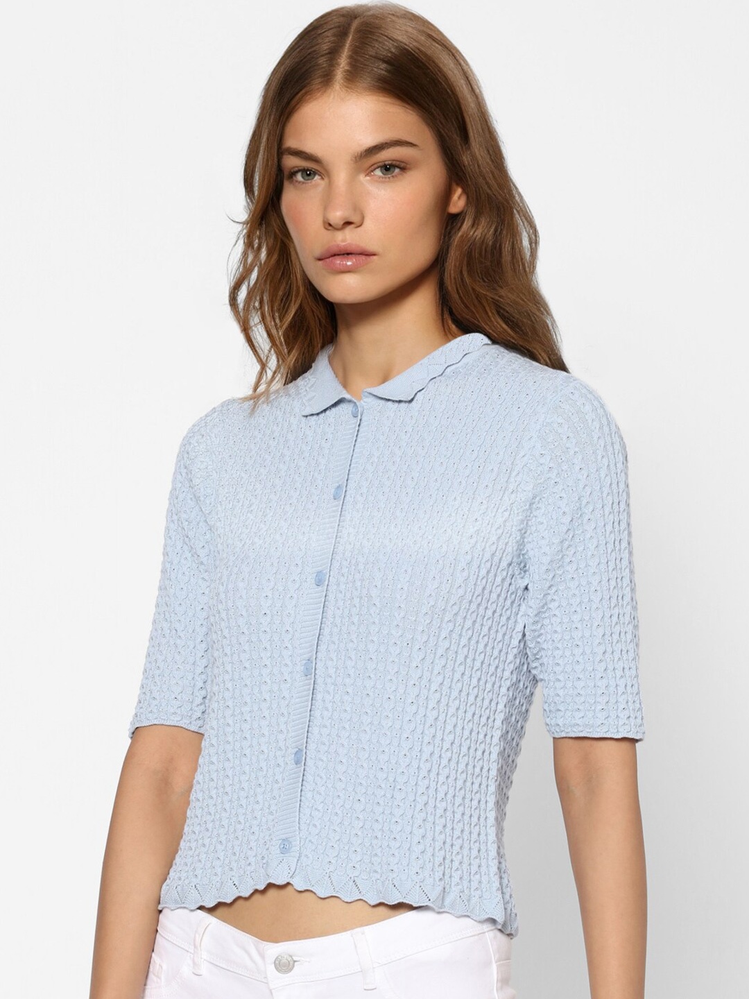 

ONLY Women Blue Cable Knit Cardigan