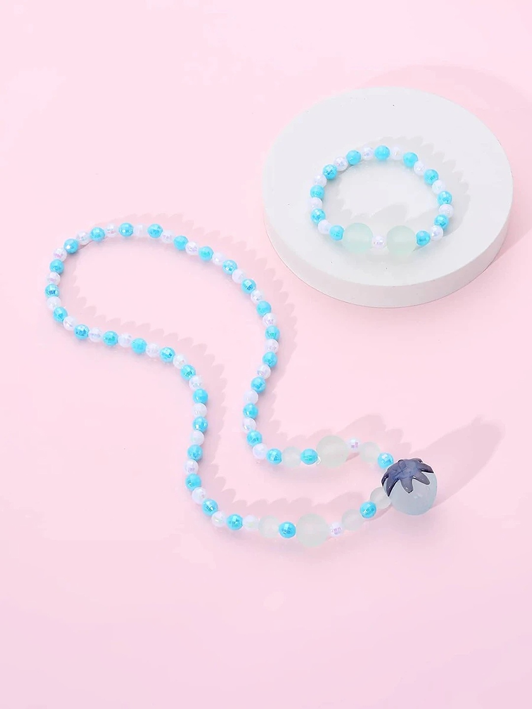 

EL REGALO Girls Blue Beaded Necklace Bracelet Jewellery Set