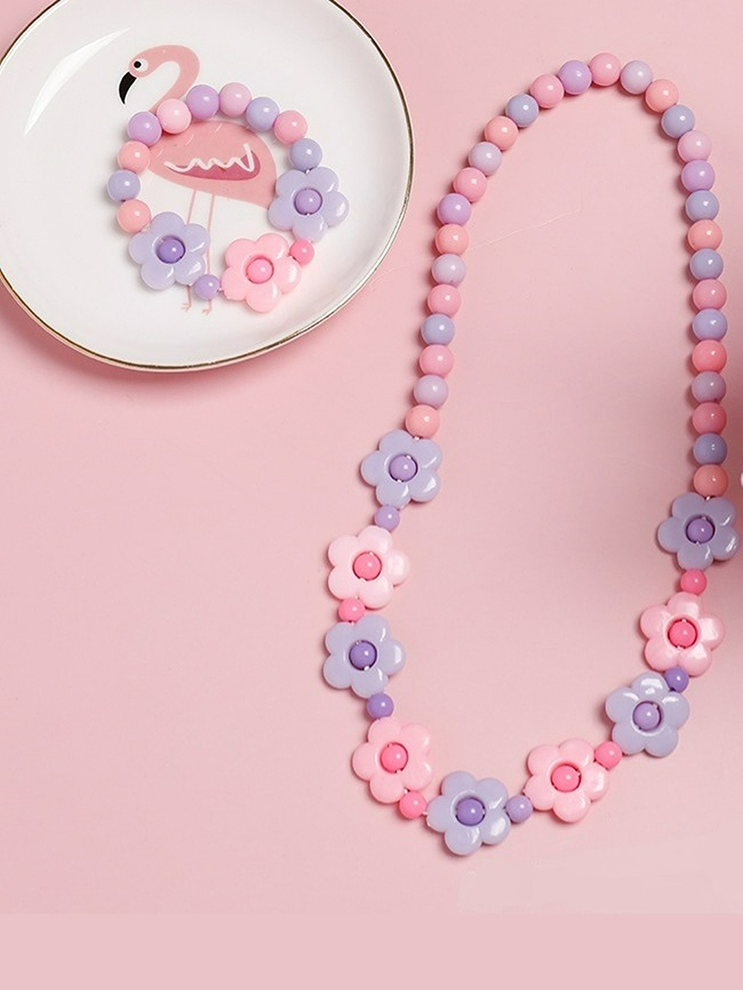 

EL REGALO Girls Purple & Pink Necklace Bracelet Combo Set