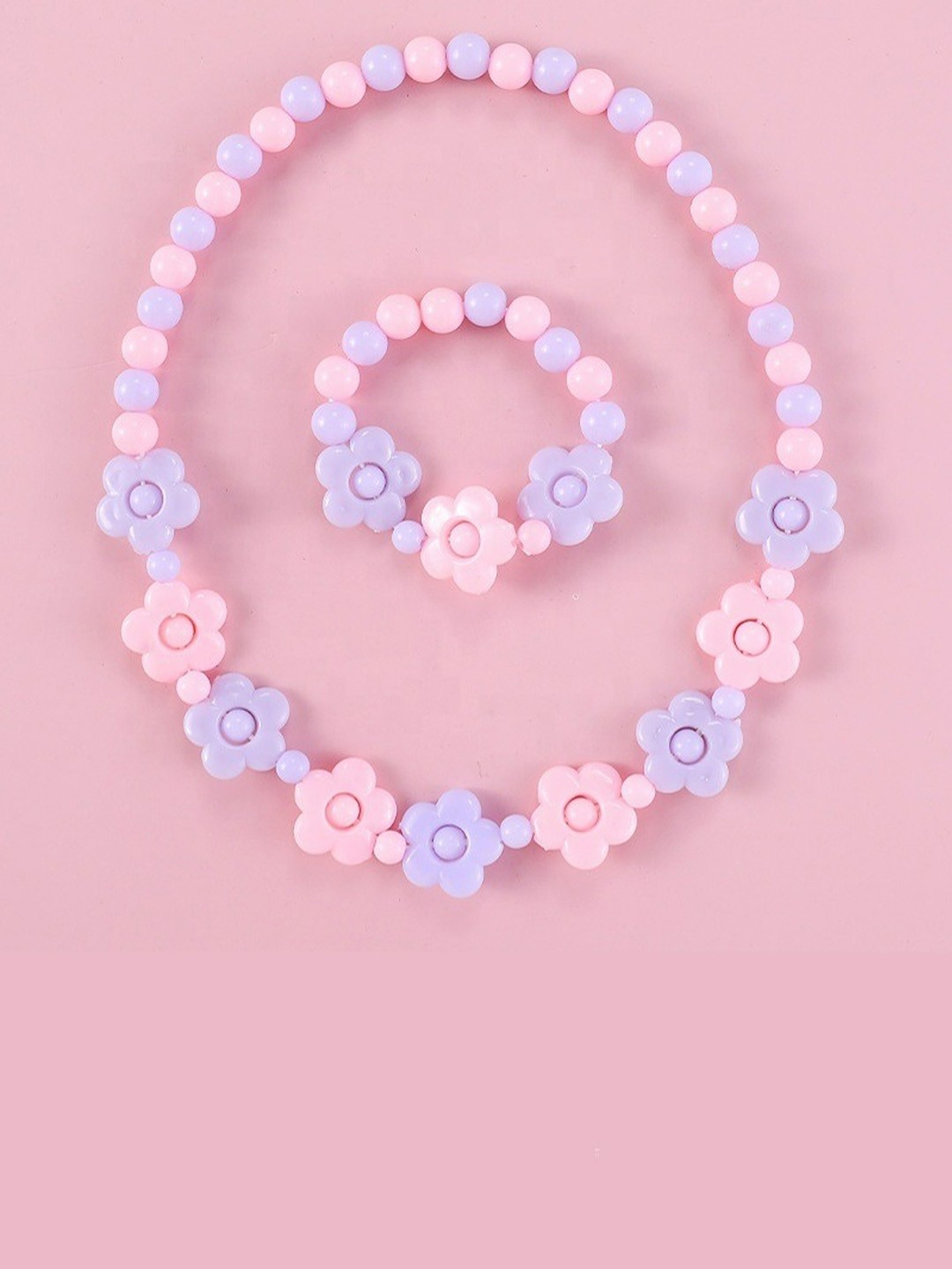 

EL REGALO Girls Pink and Purple Beaded Necklace Bracelet Jewellery Set