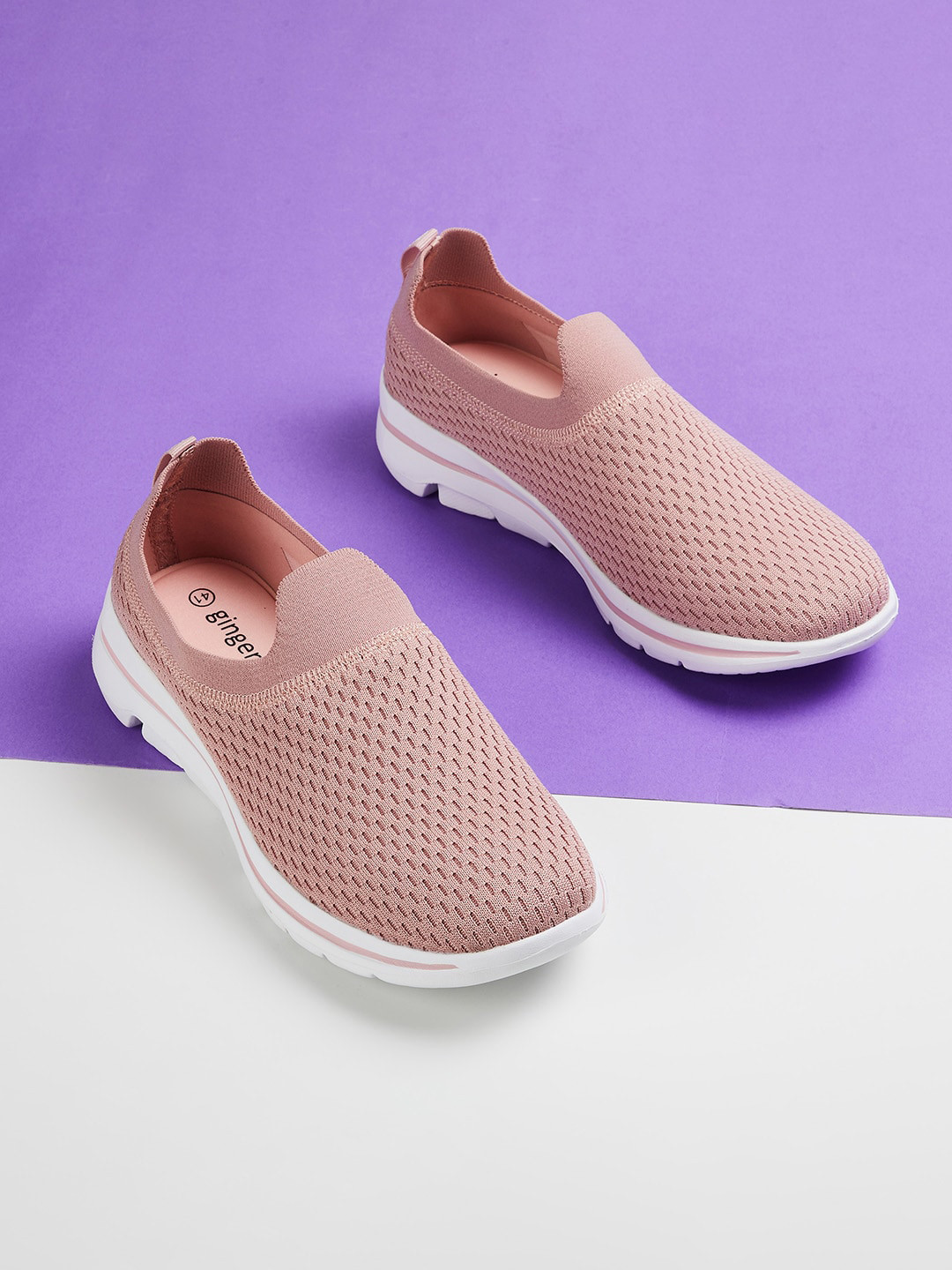 

Ginger by Lifestyle Women Pink Woven Design Slip-On Sneakers