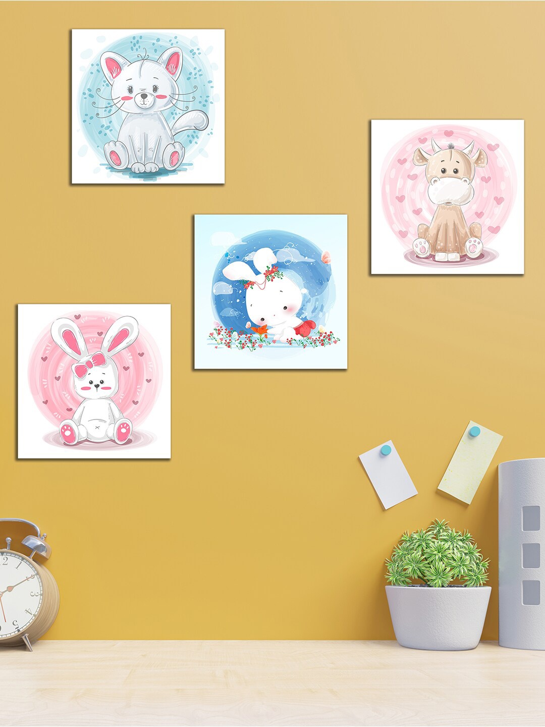 

WENS Set of 4 white and Blue Make Me Smile Wall Panels