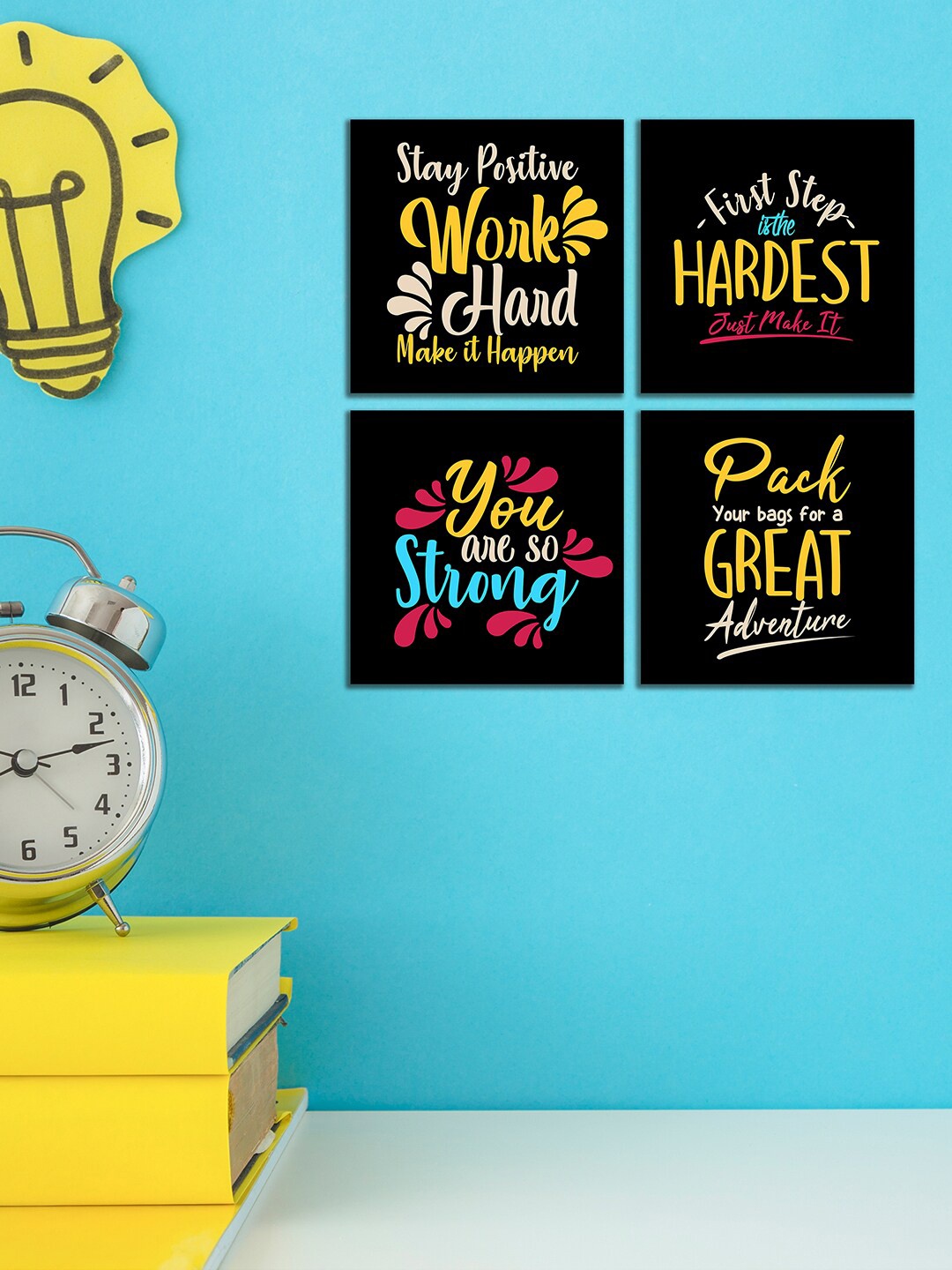 

WENS Set of 4 Black & Yellow Inspirational Quotes Printed Art Wall Art