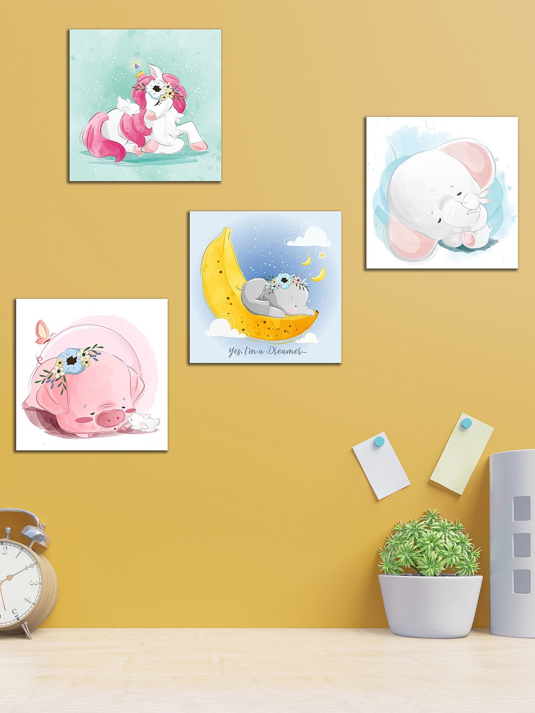 

WENS Set Of 4 Blue & White I Am Dreamer Printed Wall Art