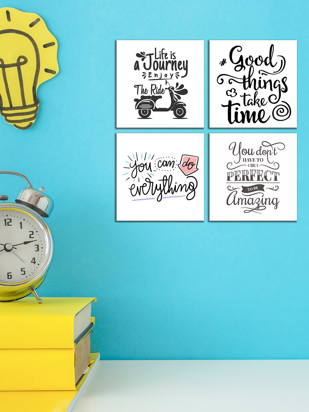 

WENS Set of 4 Black & White Inspirational Quotes Wall Panels