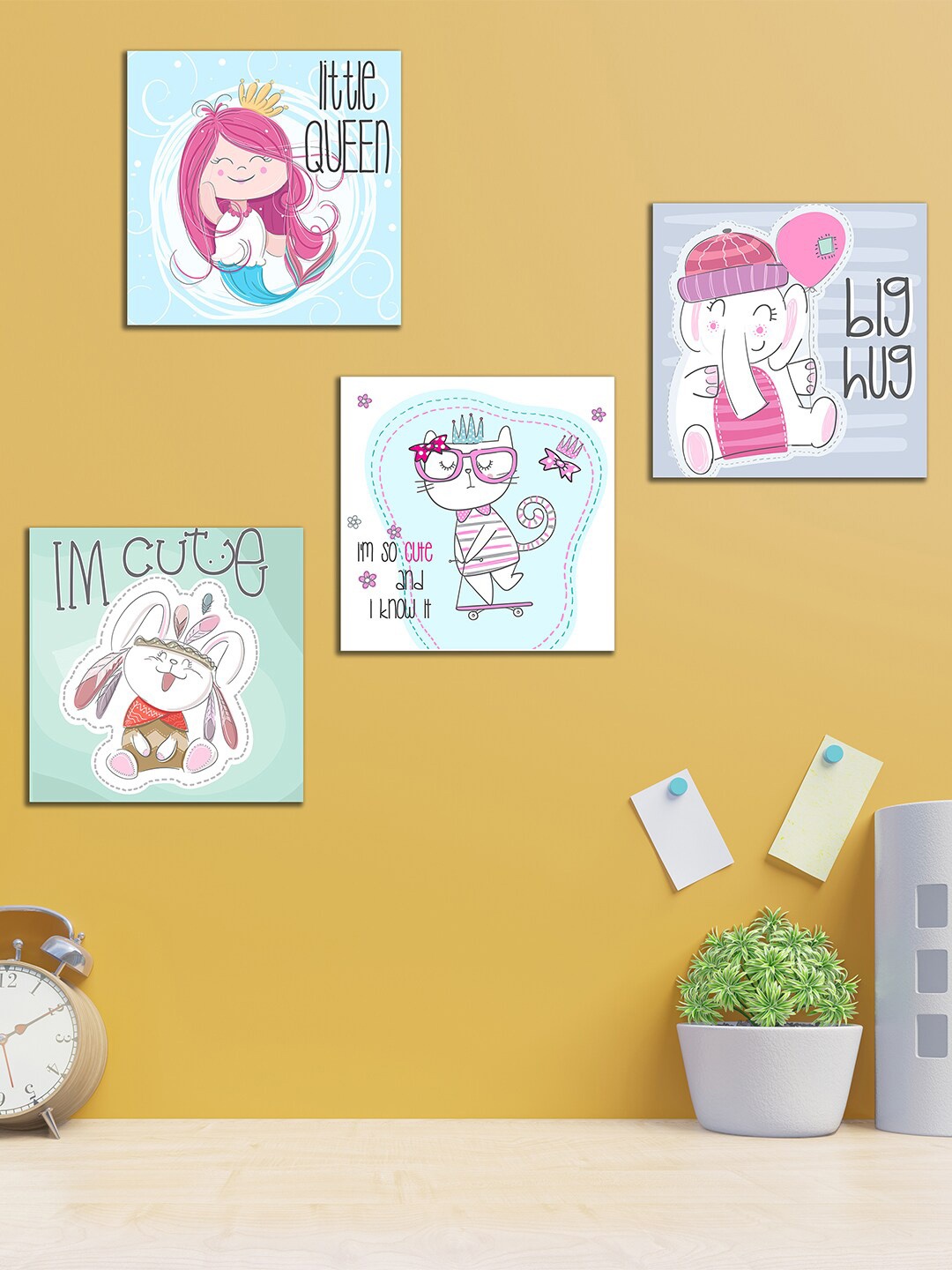 

WENS Set of 4 Blue and Pink Cute Cartoon Wall Panels