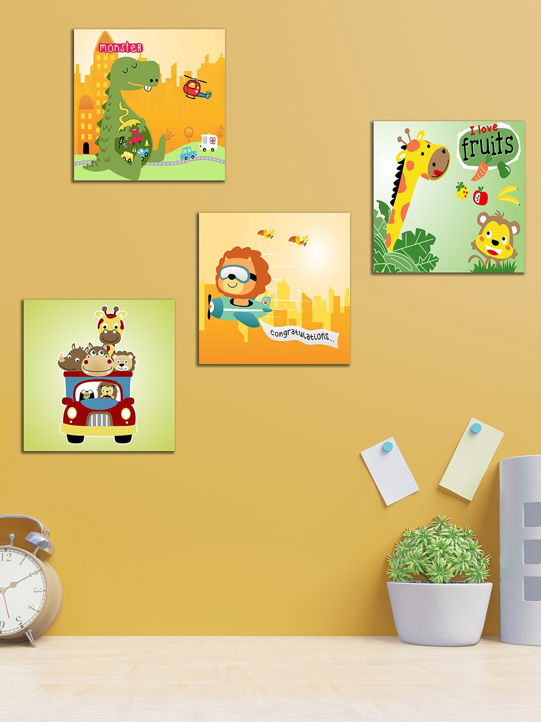 

WENS Set of 4 Green and Yellow Cartoon Laminated Wall Panels