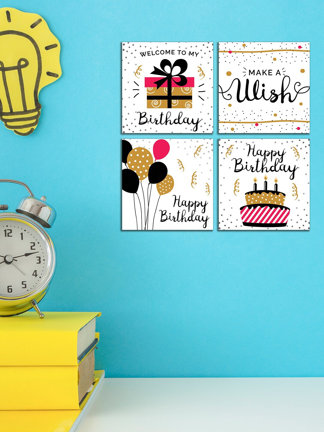 

WENS Set of 4 White and Black Birthday Wishes Wall Panels