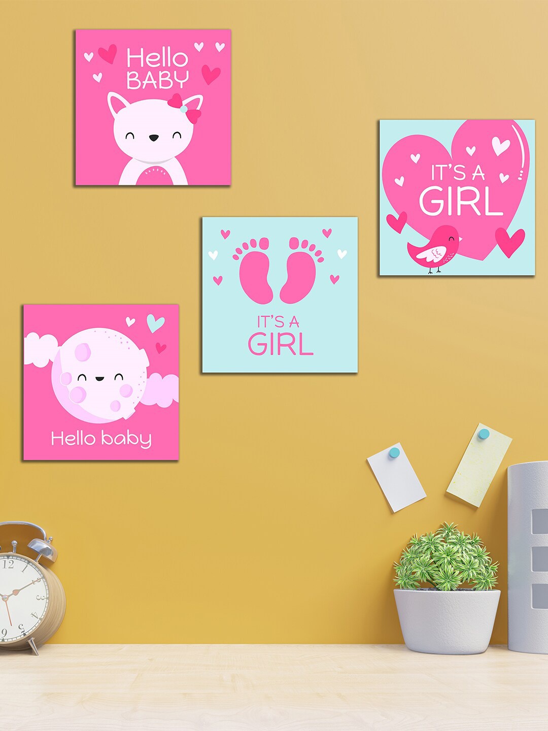 

WENS Set of 4 Pink Baby Girl Wall Panels