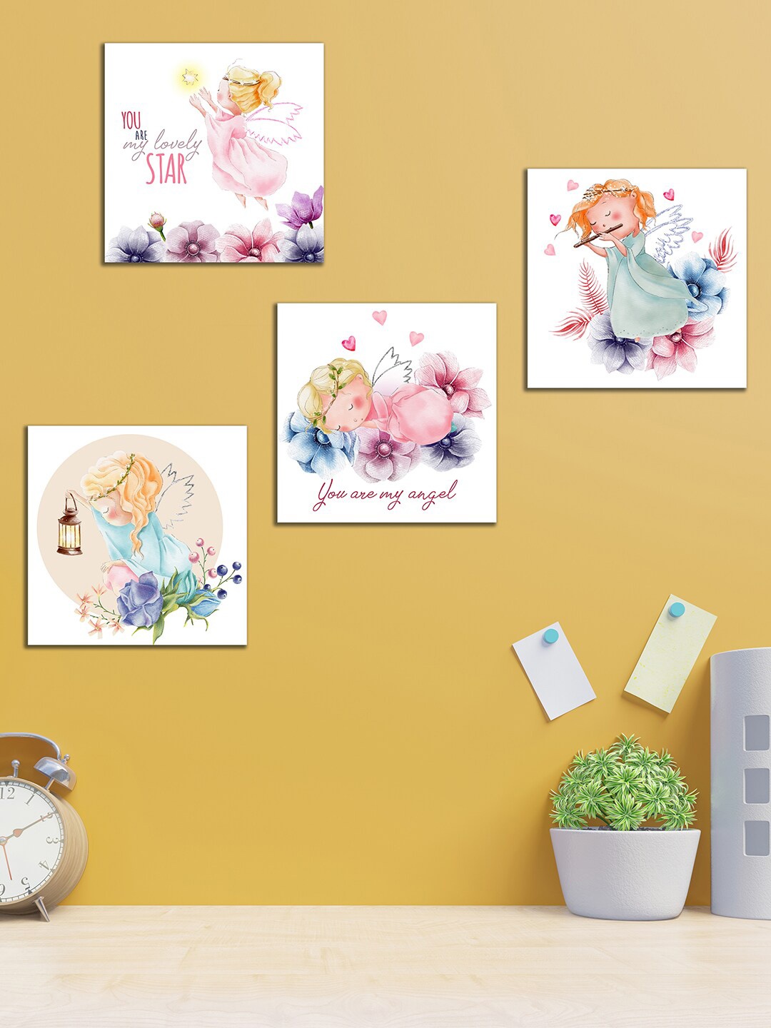 

WENS Set Of 4 White and Pink My Adorable Angel Wall Art Panels