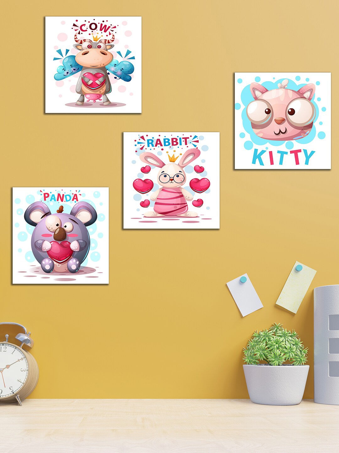 

WENS Set Of 4 White and Blue Cute Cartoon Wall Art Panels